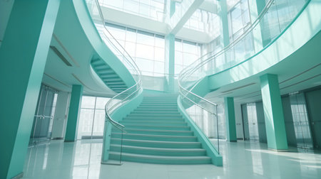interior of a modern office building, perspective view of the stairsの素材