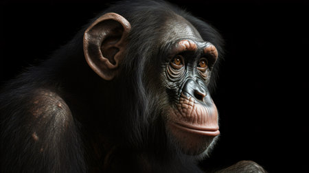 Chimpanzee portrait on a black background. Studio shot.の素材