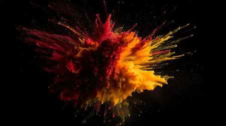 Colorful paint explosion isolated on black background. Abstract colored background.の素材