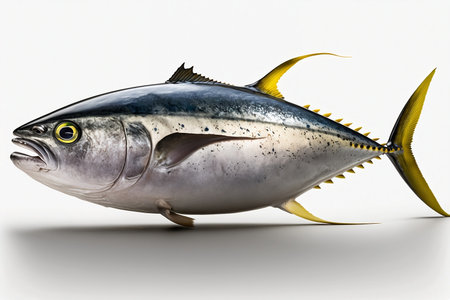 Tuna fish isolated on white background. 3D illustration. Side view.の素材