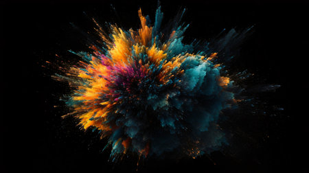 Explosion of colored powder on black background. 3d rendering, 3d illustration.の素材