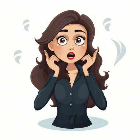 Surprised business woman in black shirt. Vector cartoon illustration.の素材