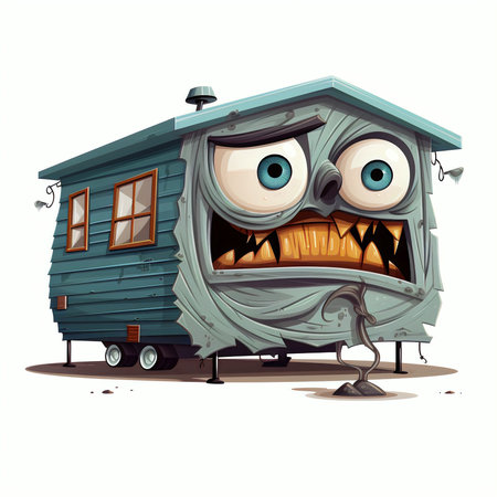 Cartoon funny old caravan. Vector illustration isolated on white background.の素材
