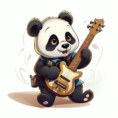 Panda playing guitar. Cute cartoon character. Vector illustration.の素材