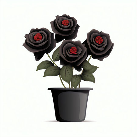 Black roses in a pot on a white background. Vector illustration.の素材