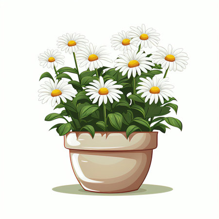 Cartoon daisies in a pot isolated on white background.の素材