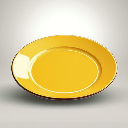 Empty yellow plate with shadow on a light background. Vector illustration.の素材