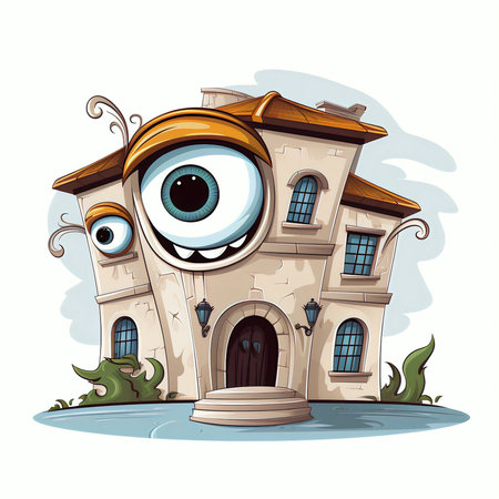 Cartoon monster house on white background. Vector illustration for your designの素材