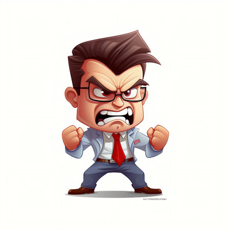Angry cartoon businessman. Vector illustration isolated on a white background.の素材