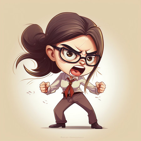 Angry businesswoman in glasses. Vector illustration of cartoon character.の素材
