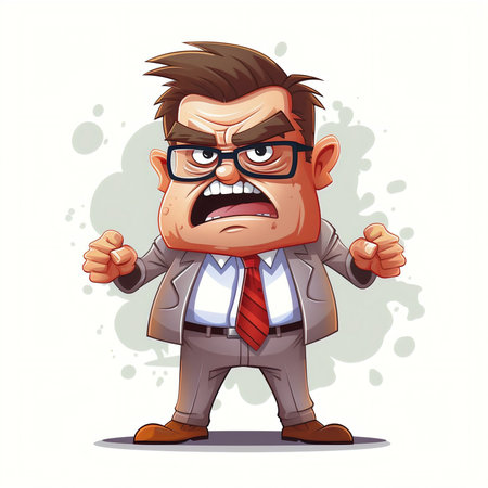 Angry cartoon businessman. Vector illustration isolated on a white background.の素材