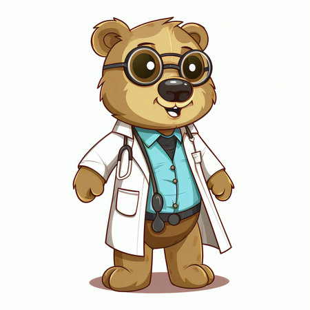 Vector illustration of a cute cartoon bear wearing a stethoscope.の素材