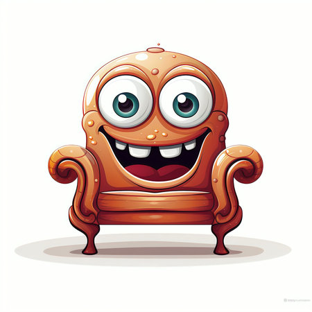 Cartoon armchair with happy face. Vector illustration isolated on white background.の素材