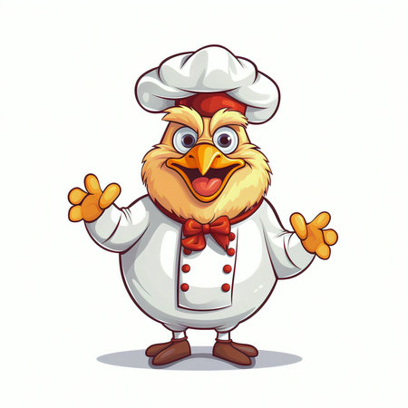 Illustration of a chicken chef in a hat and a bow tieの素材