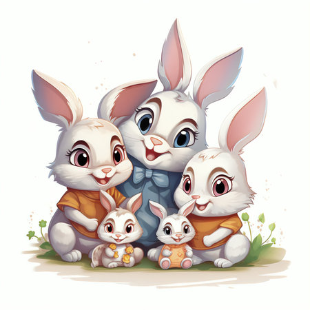 Rabbits family. Cute cartoon characters. Vector illustration.の素材