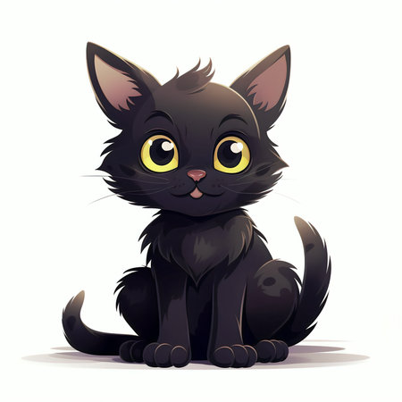 Cute cartoon black cat isolated on white background. Vector illustration.の素材