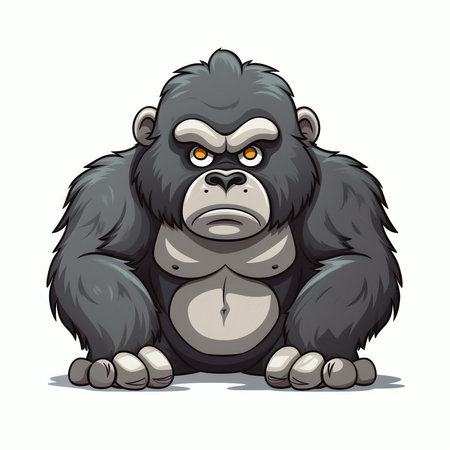 Gorilla sitting on a white background. Vector cartoon illustration.の素材