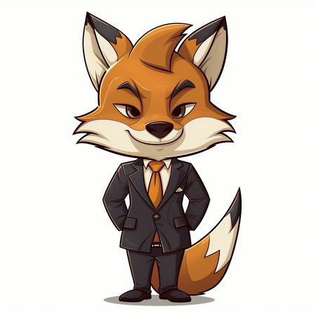 Cute cartoon fox in a suit and tie. Vector illustration.の素材