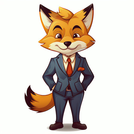Vector illustration of Cute fox in a business suit on white backgroundの素材