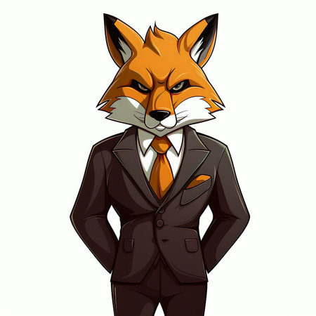 Vector illustration of a fox in a suit on a white background.の素材