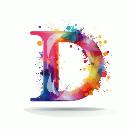 D letter with colorful splash paint splashes, vector design element.の素材