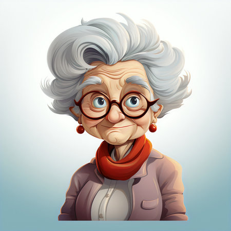 Elderly woman with glasses and a scarf. Vector illustration.の素材