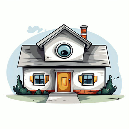 Vector cartoon illustration of old house. Isolated on white background.の素材