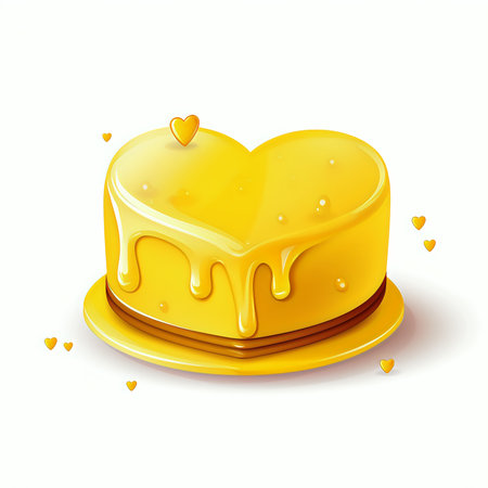 Heart-shaped cake with honey on a white background. Vector illustration.の素材
