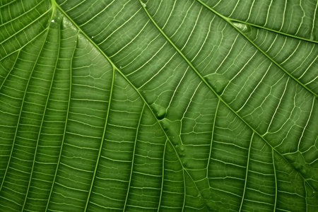 Close up of green frangipani leaf with veins and veinsの素材
