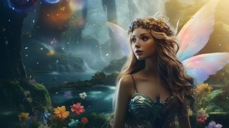 Fantasy fairy in the forest. Fairy tale. Fairy tale.の素材
