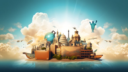 Famous landmarks of the world. Travel concept.の素材