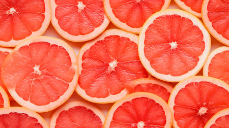 Citrus fruit background. Grapefruit slices close up. Top view.の素材