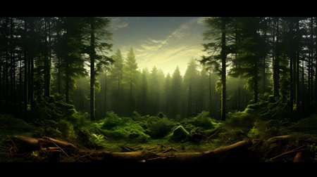 Fantasy landscape with foggy forest. 3D rendering illustration.の素材