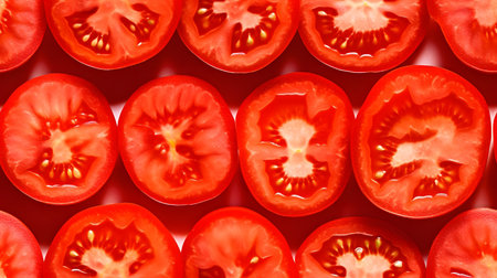 Slices of red tomatoes on a white background, close-upの素材
