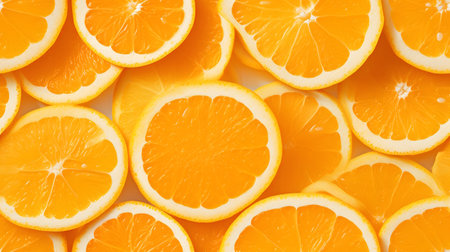 Slices of orange fruit as a background. Top view.の素材