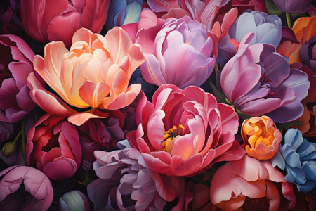 Beautiful bouquet of tulips in pastel colors, close-upの素材