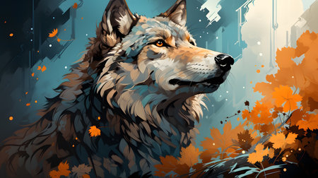 Illustration of a wolf in the autumn forest. Vector illustration.の素材