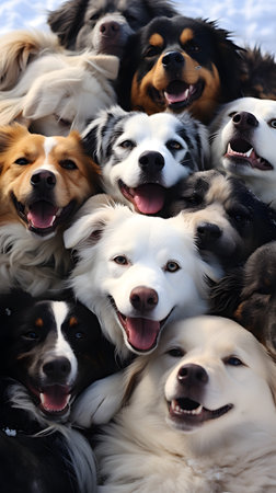 Group of dogs lying on the ground in the park, top viewの素材