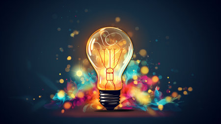 Glowing light bulb on dark background. Idea and innovation concept. 3D Renderingの素材