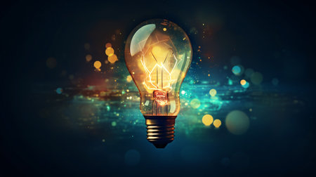 Glowing light bulb on dark background. 3d rendering toned imageの素材