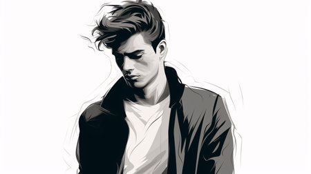 Fashion illustration of a handsome young man in a hoodie.の素材