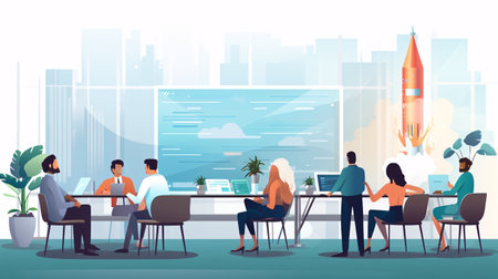 Business people working in office. Teamwork concept. Vector illustration.の素材