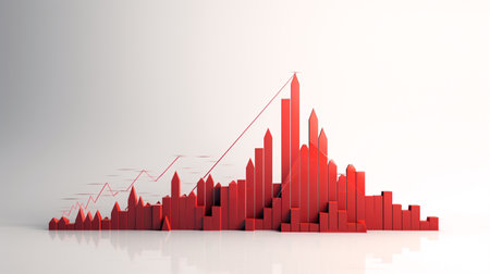 Red growing bar chart on a white backgroundの素材