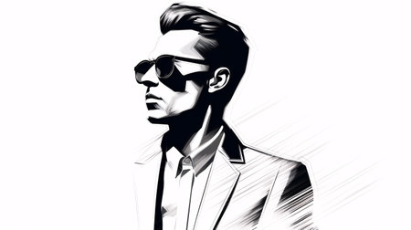 Fashion illustration of a handsome man in sunglasses. Vector illustration.の素材