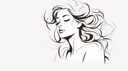 Beautiful woman with long hair. Hand-drawnの素材