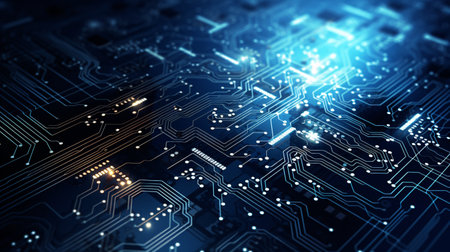 Circuit board background. 3d rendering toned image double exposureの素材