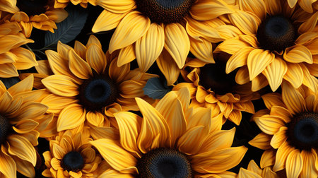 Beautiful sunflowers as background, top view. Floral patternの素材