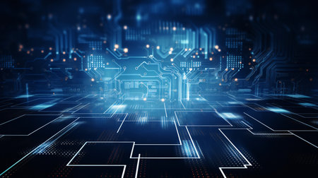 Futuristic technological background with circuit board. 3D Renderingの素材