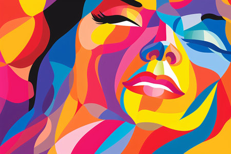 Abstract colorful background with woman face. Vector illustration for your design.の素材