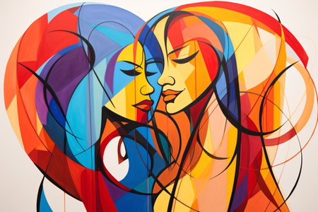Abstract colorful portrait of a beautiful woman with long hair. Contemporary art collage.の素材